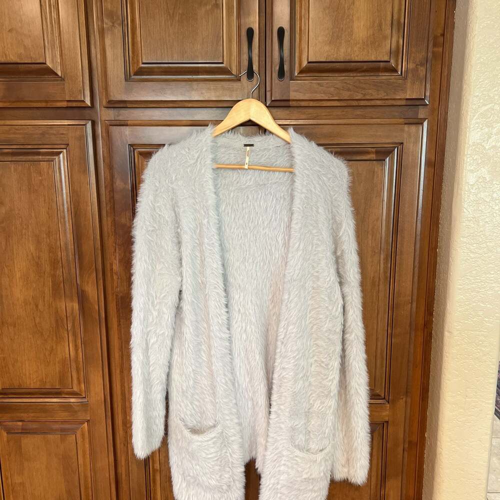 Free People Silver Cloud Faux Fur Open Cardigan